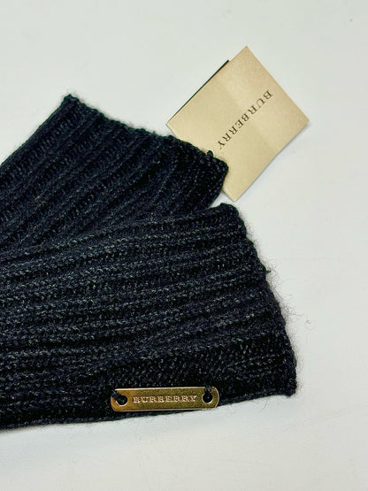 Women's Black Burberry Medium Cashmere Ribbed Gloves