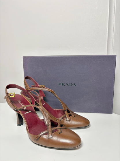 W Shoe Size 36.5 (6.5 US) Prada Brown Leather Vintage Pump