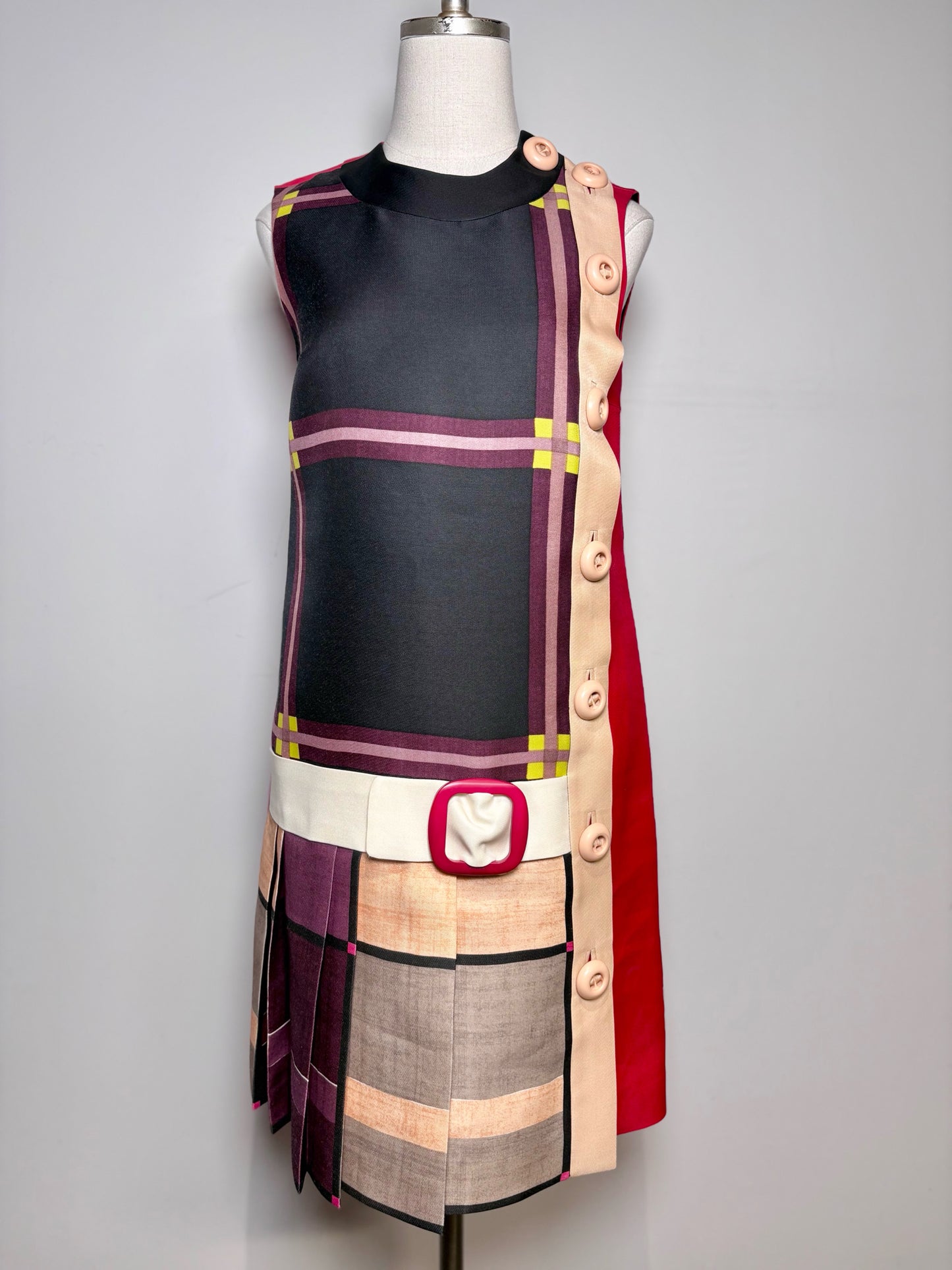 Prada Multi-Color Colorblock Shift Mod-Style Wool/Silk Sz 38 Pre-owned Dress