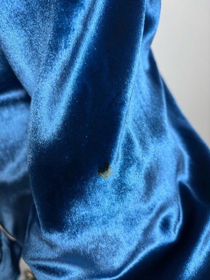 Women Size 2 Michelle Mason Blue Velvet Silk Blend Pre-Owned Long Cardigan