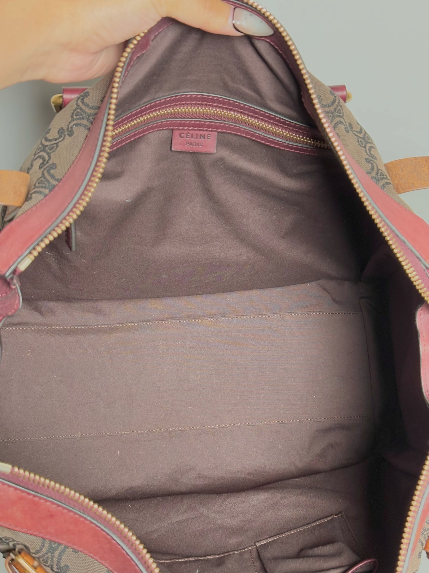 Celine Monogram Vintage Canvas, Leather Burgundy Vintage Tote