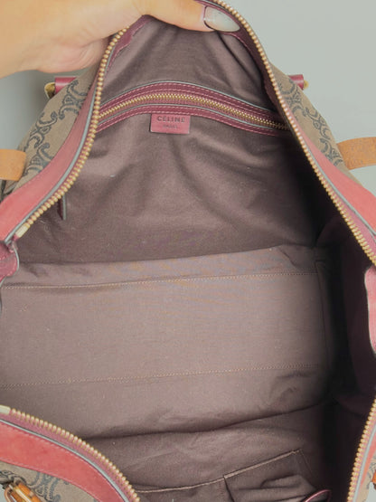 Celine Monogram Vintage Canvas, Leather Burgundy Vintage Tote