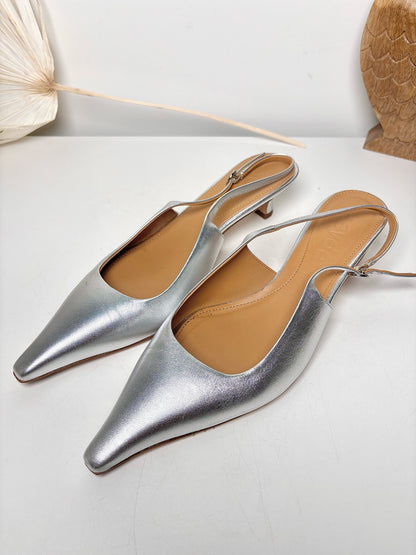 W Shoe Size 39.5 (8.5/9 US) Aeyde Metallic Silver Leather Cowhide NWOT Pump