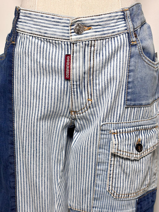 Women Size 44 Dsquared2 Blue, White Patchwork Cotton Jeans