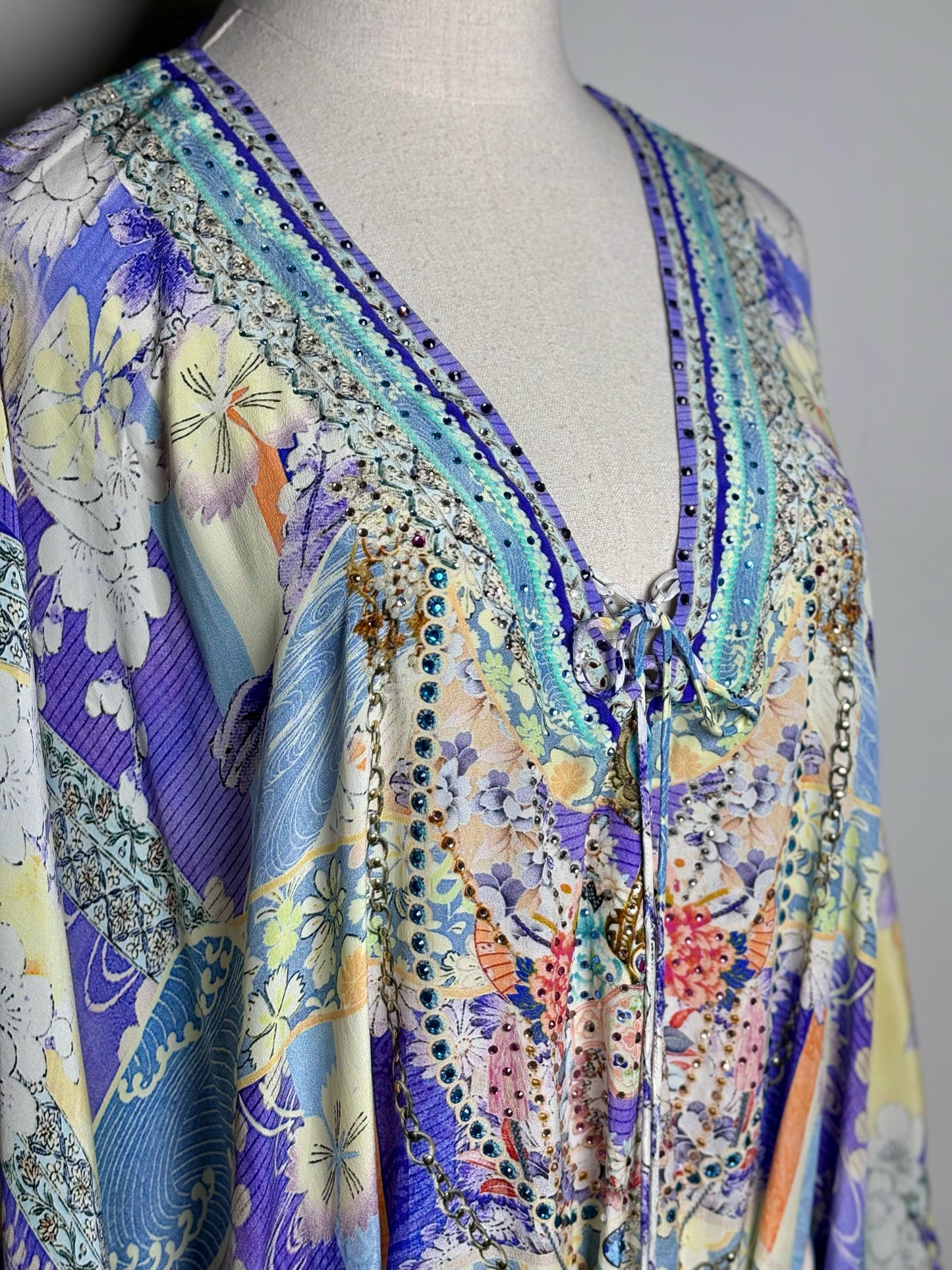 Women Size OS Camilla Floral Print Crystal Beads Silk Kaftan Pre-owned Dress