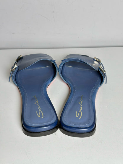 W Shoe Size 38.5 Santoni Blue Leather Cowhide Women's Pre-owned Sandals