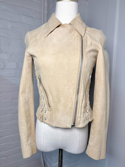 Women Size 4 ALC Camel Solid Suede Leather Jacket