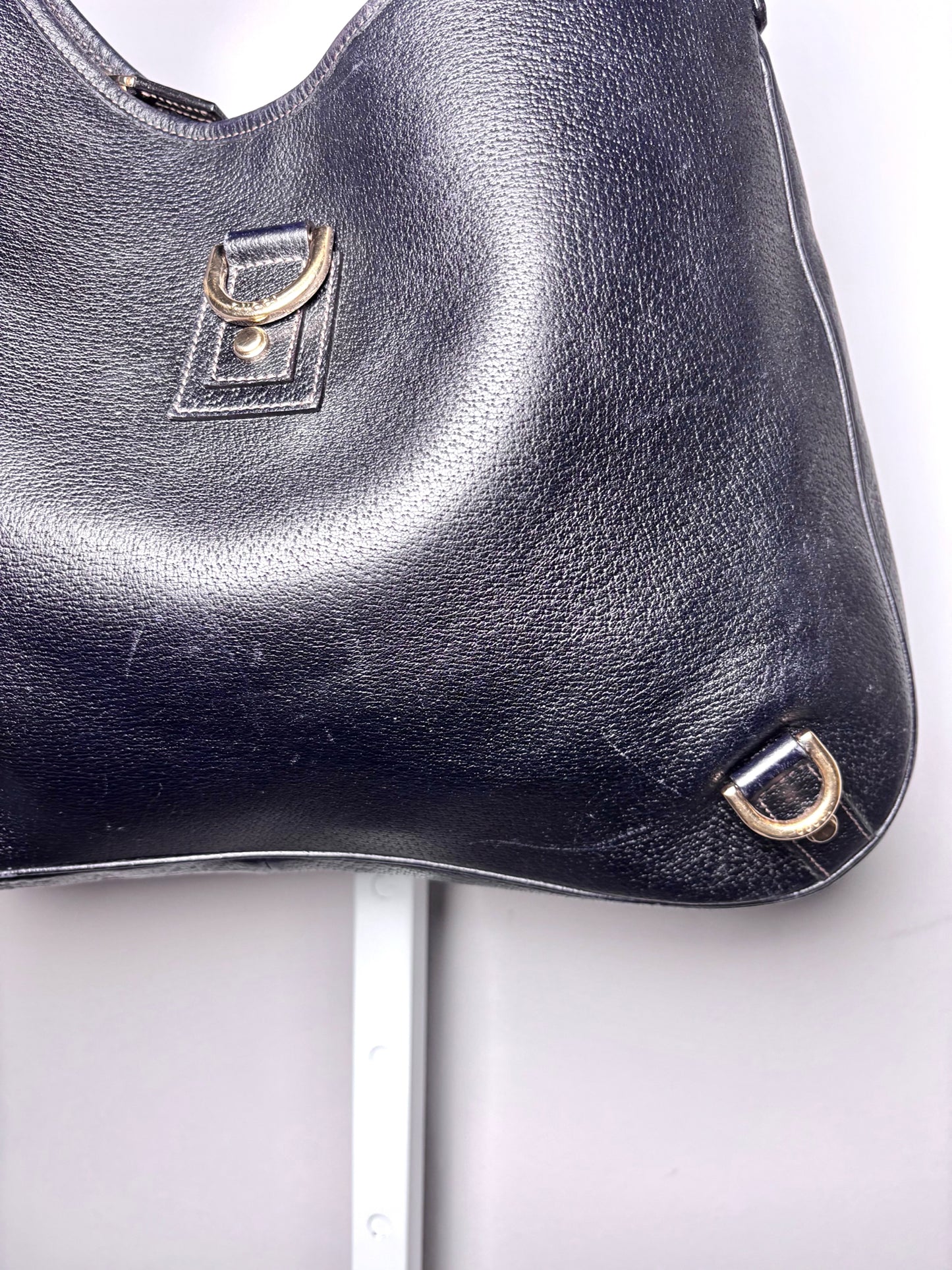 Gucci Abbey Hobo D-ring Vintage Leather Navy Blue Pre-owned Purse