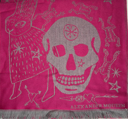 Alexander McQueen Pink Skullhead Scarf Fringe Trim