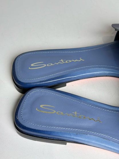 W Shoe Size 38.5 Santoni Blue Leather Cowhide Women's Pre-owned Sandals