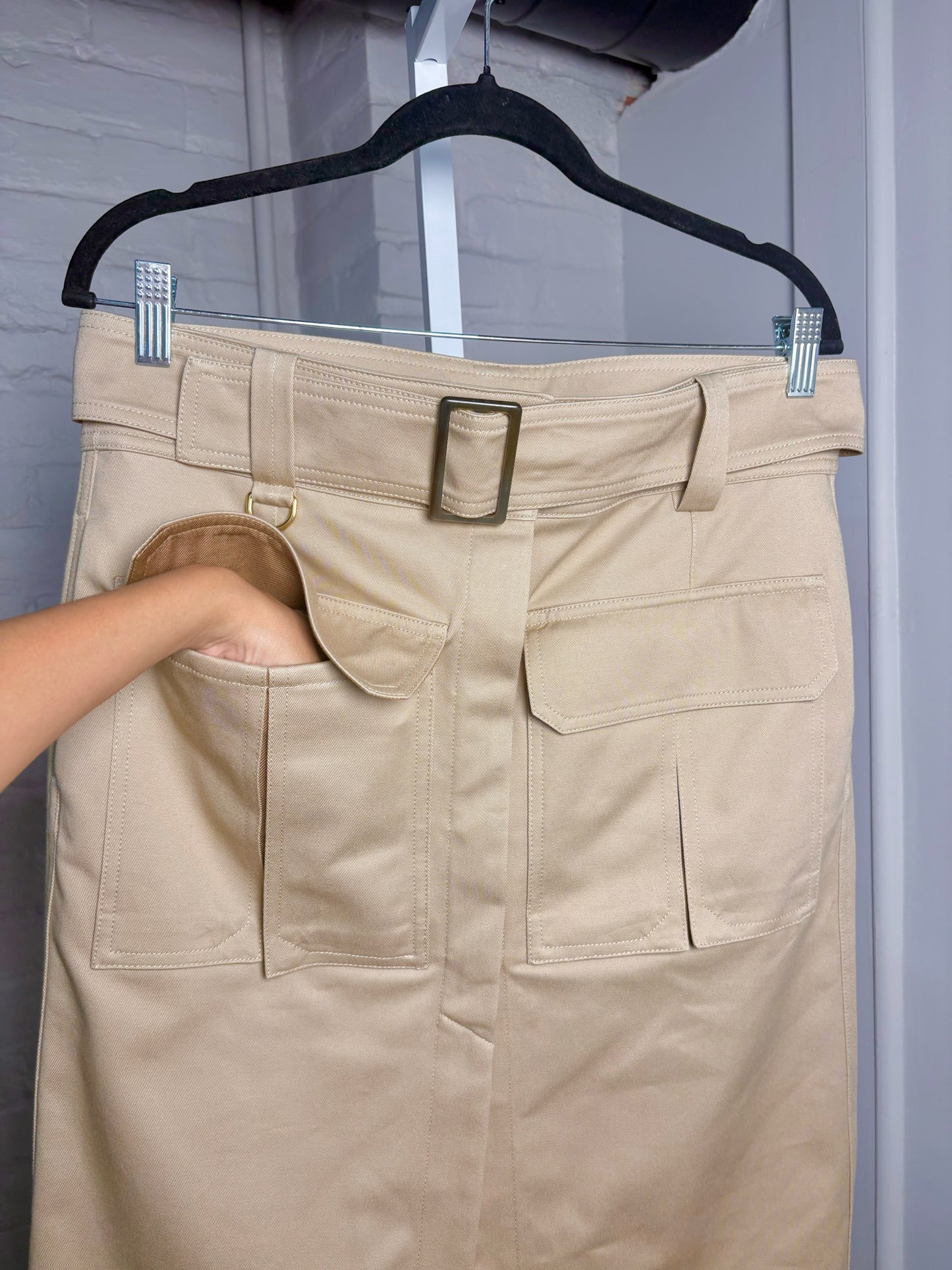 Women Size 40 (M, US) Chloe Tan/Khaki  NWT Cotton Blted Utility Skirt
