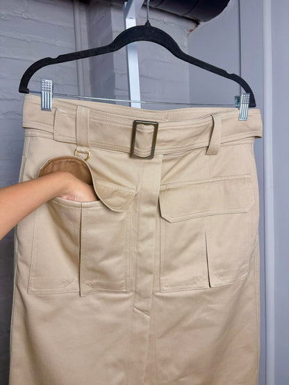 Women Size 40 (M, US) Chloe Tan/Khaki  NWT Cotton Blted Utility Skirt