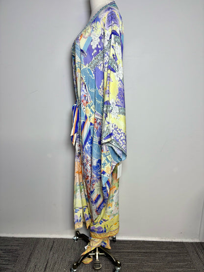 Women Size OS Camilla Floral Print Crystal Beads Silk Kaftan Pre-owned Dress