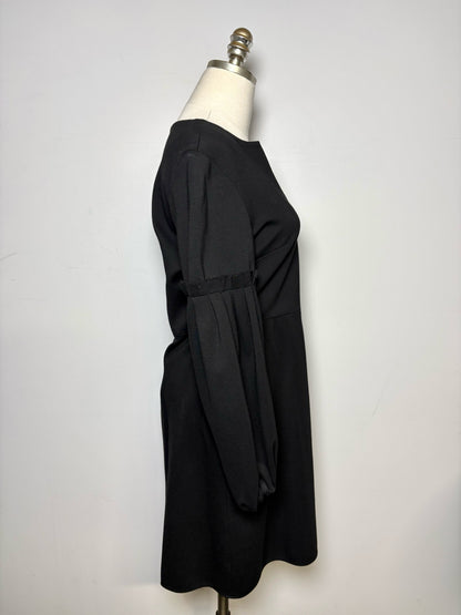 Women Size 6 Tibi Black Ponte' Knit V-neck Poof Sleeves Dress
