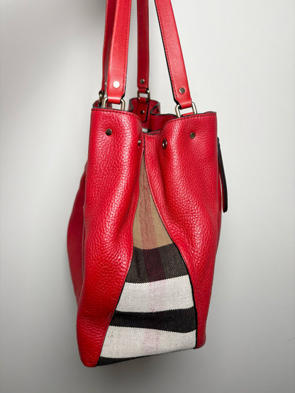 Leather Burberry Haymarket Check Pre-owned Red Medium Purse