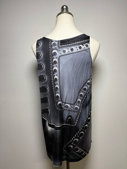 Women's Size S Mary Katrantzou Black Gray & White Painted Print Pure Silk NWT Pre-Owned Top