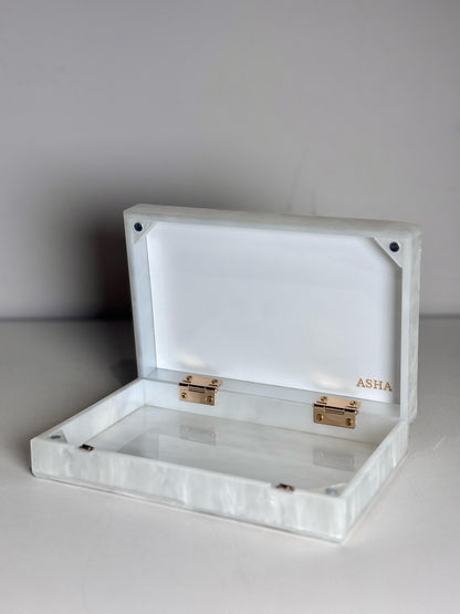 Asha Pearlescent Hardshell Crystal Embel  Pre-owned, NWT White Small Purse