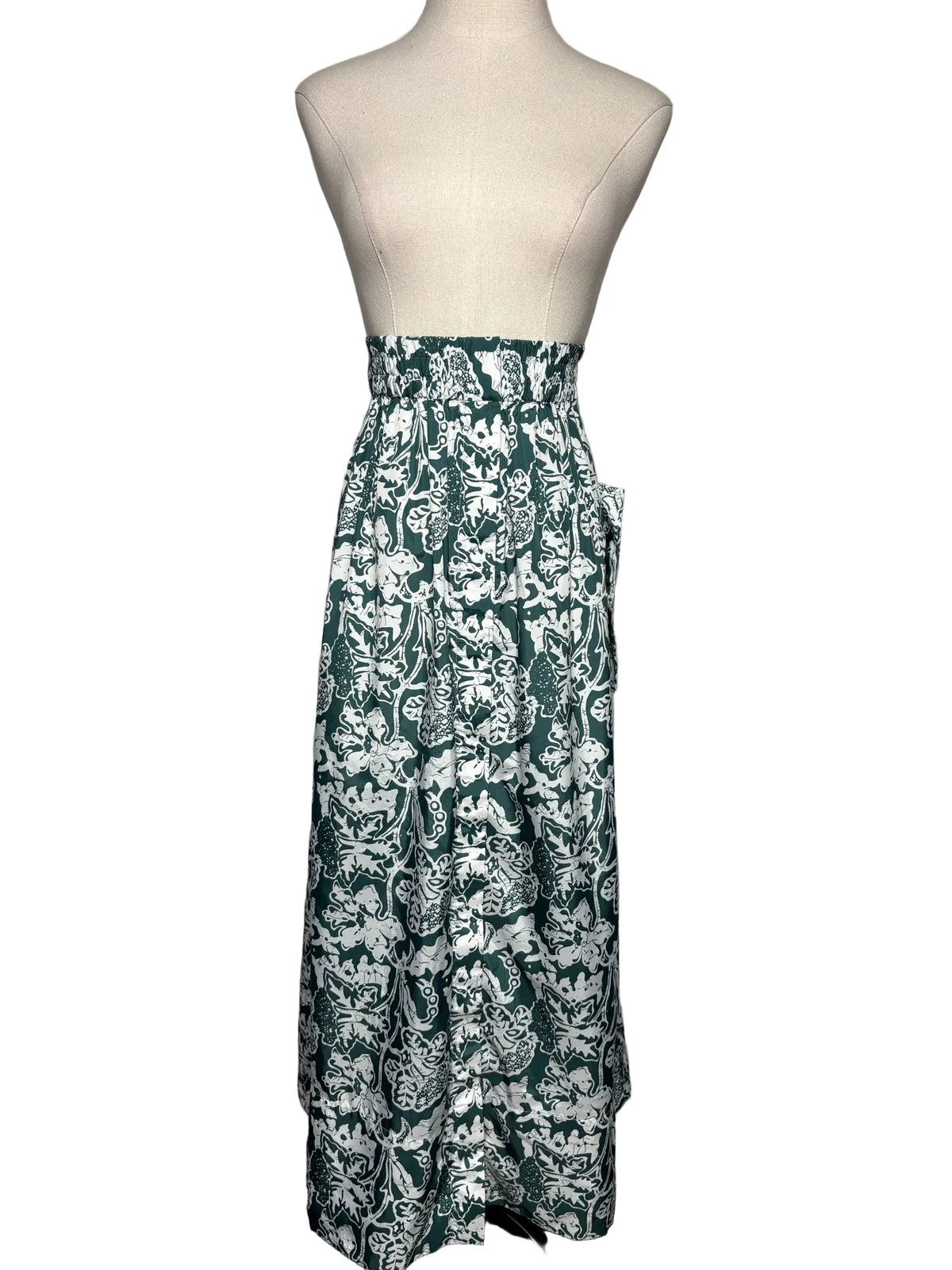 Women's Size L Tibi Green & White Batik Print Recycled Nylon Pre-Owned Full Skirt
