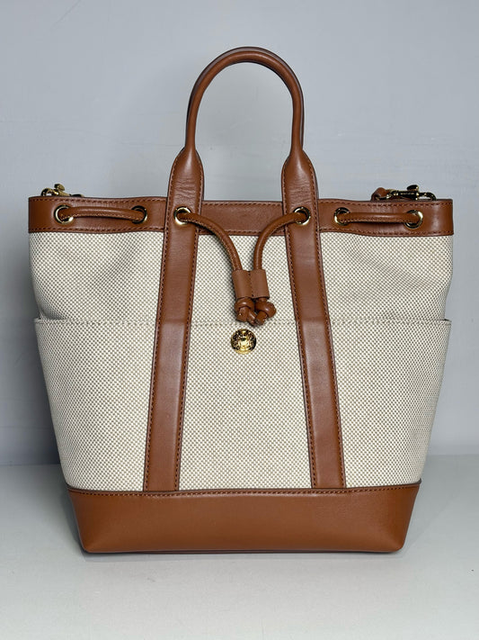 Women's Veronica Beard Solid Canvas, Leather Pre-owned Cream, brown Medium Purse