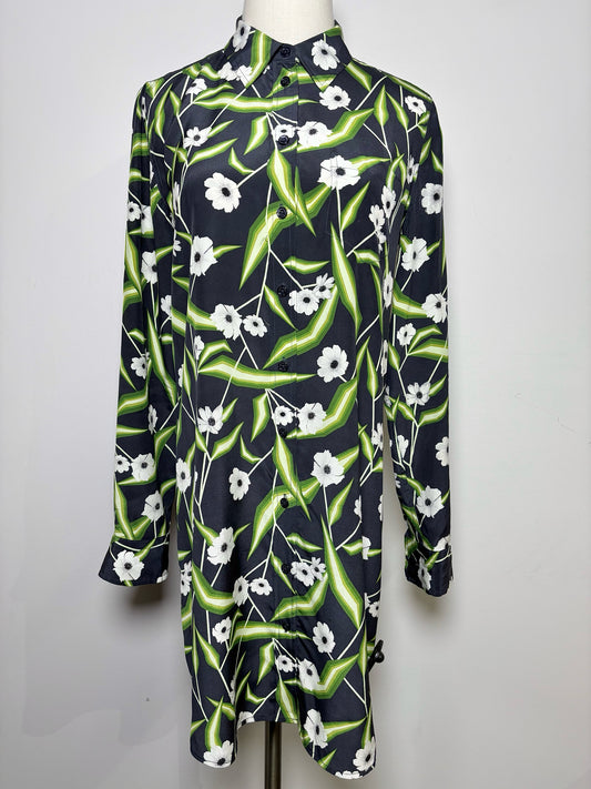 Women Size S Equipment Black, Green, White Floral Silk Dress