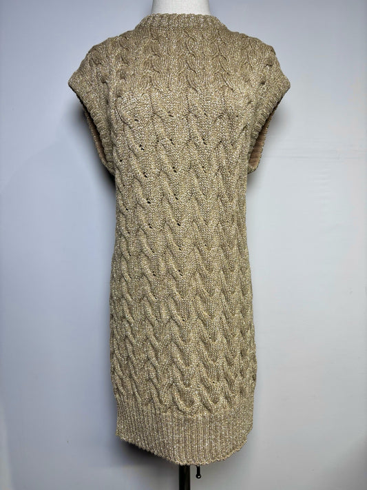 Women Size M (Est.) Max Mara Metallic Gold Cable-Knit Mid-Length Sweater Dress