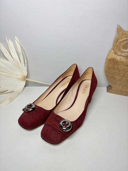 W Shoe Size 41 Prada Burgundy Leather Suede NWT Pump