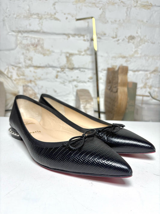 W Shoe Size 38.5 Christian Louboutin Black Leather Calf Pre-owned Flats