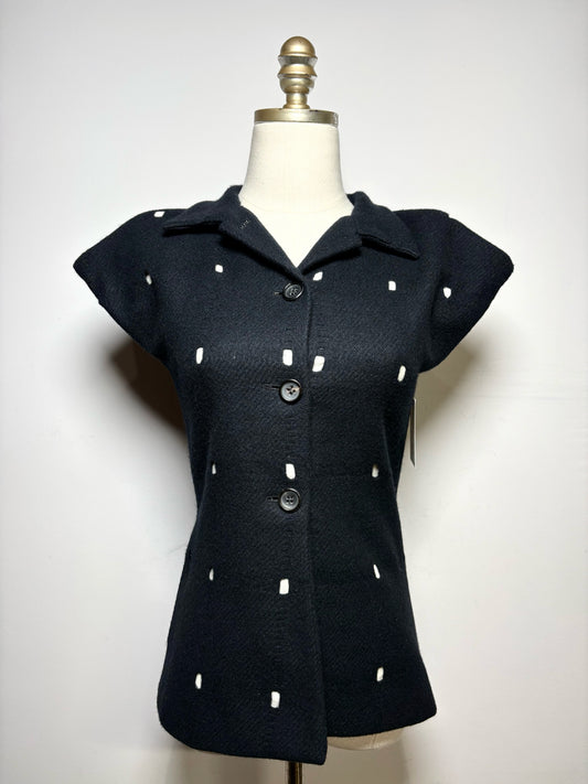Women Sz 36 Jil Sander Black Cutouts Wool w/Cotton Lining Top Pre-owned Vintage