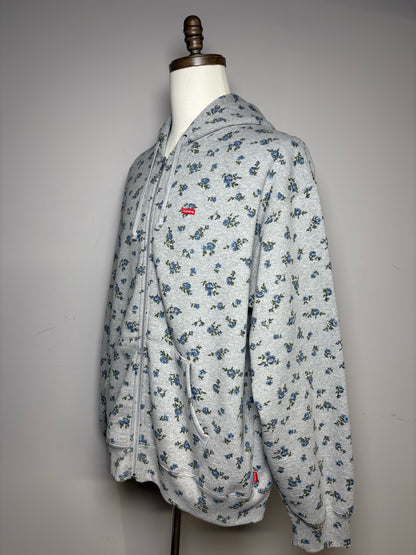 Men's Size XL Supreme Gray Floral Print 2023 Viral Collector's Pre-Owned Zip-Up Hoodie Sweatshirt