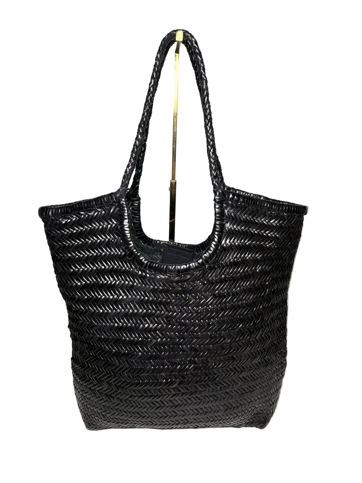 Women's Dragon Diffusion Black Handwoven Leather NS Diagonal Pre-Owned Basket Tote Bag