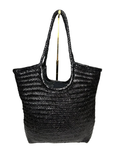 Women's Dragon Diffusion Black Handwoven Leather NS Diagonal Pre-Owned Basket Tote Bag