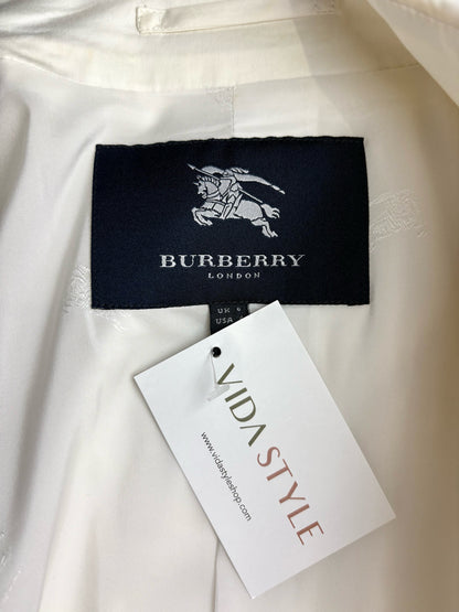 Women Size 4 Burberry White Cotton Blend Trench/Rain Coat