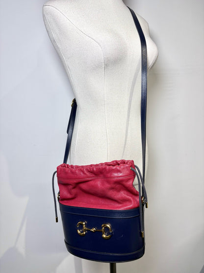 Leather Gucci Horsebit Red & Navy Purse