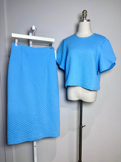Women Size L Pearl by Lela Rose Sky Blue Textured Knit Women's Pre-owned Top