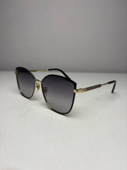 Women's Gucci GG0589SK Black & Gold Metal Pre-Owned Cat-Eye Sunglasses