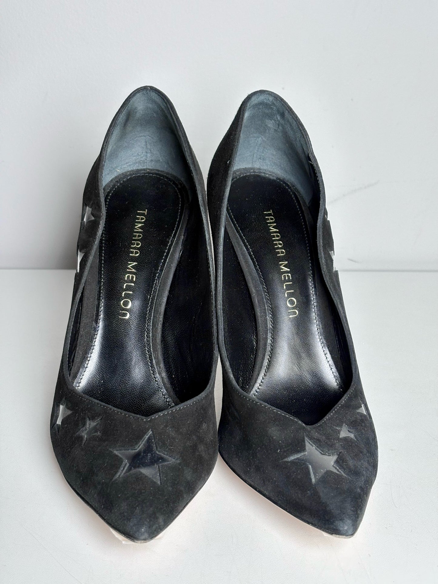 W Shoe Size 37.5 (7 US) Tamara Mellon PVC Stars Black Suede Pre-owned Heels