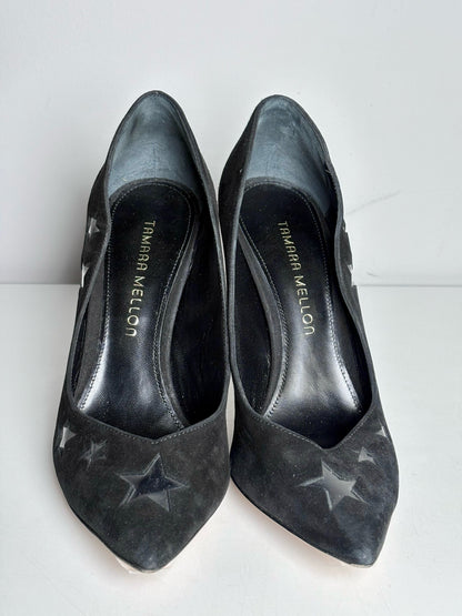 W Shoe Size 37.5 (7 US) Tamara Mellon PVC Stars Black Suede Pre-owned Heels