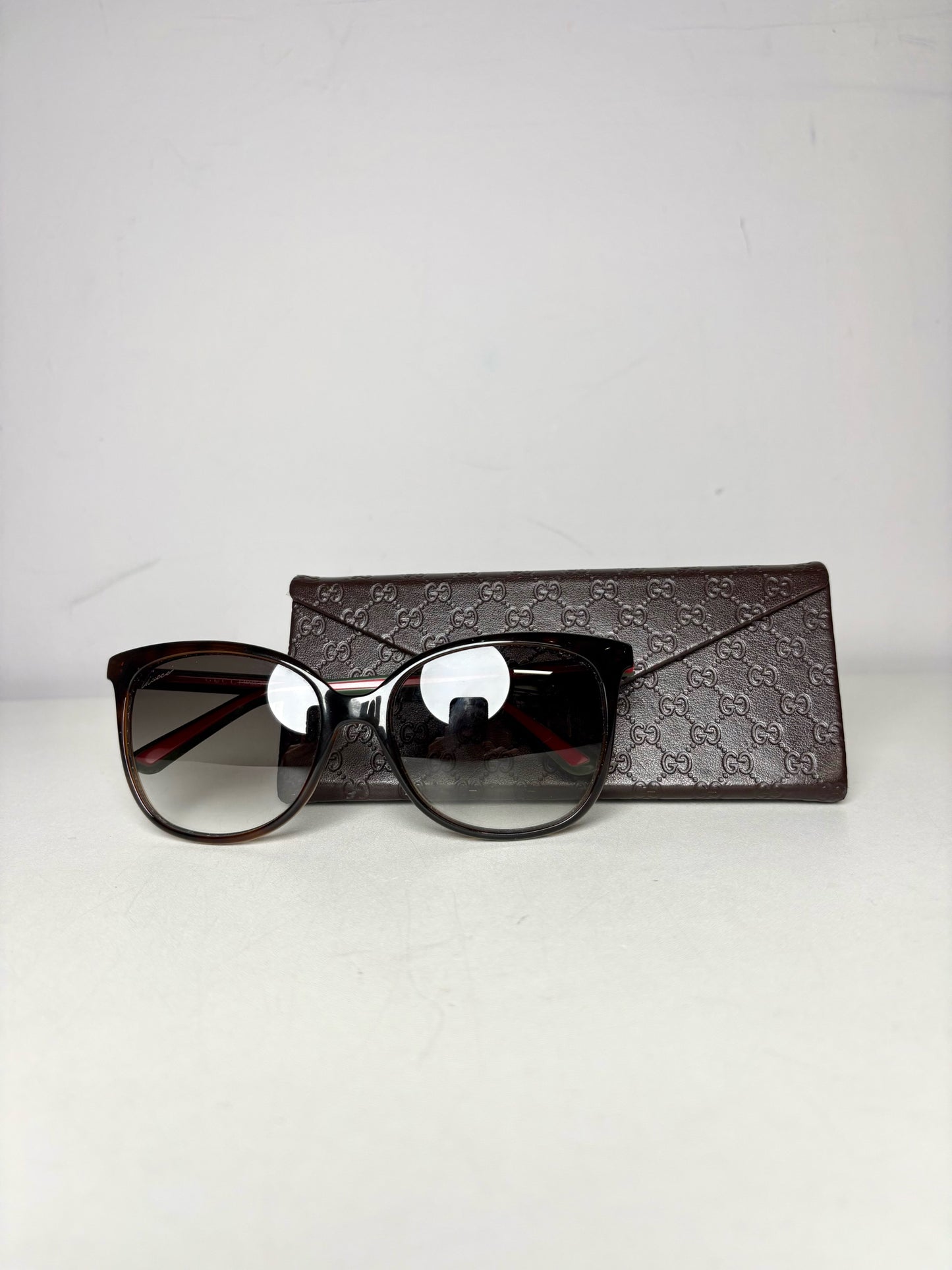 Women's Gucci GG 3649/S Brown w/Red, Green Web Stripe Acetate Sunglasses Pre-Owned