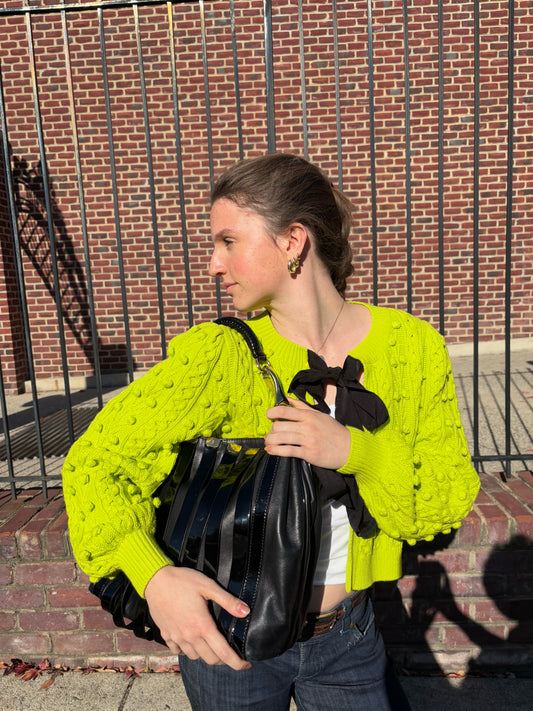 Women Size S/P Alice + Olivia Lime Green Knitted Pom Poms NWT Sweater