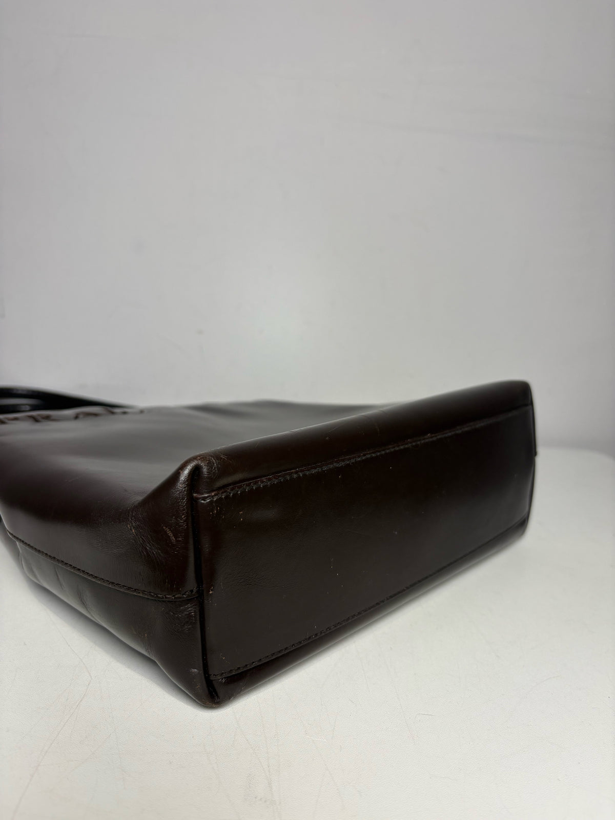 Women's Prada Dark Brown Spazzolato Leather Vintage Rare Authentic Pre-Owned Tote Bag