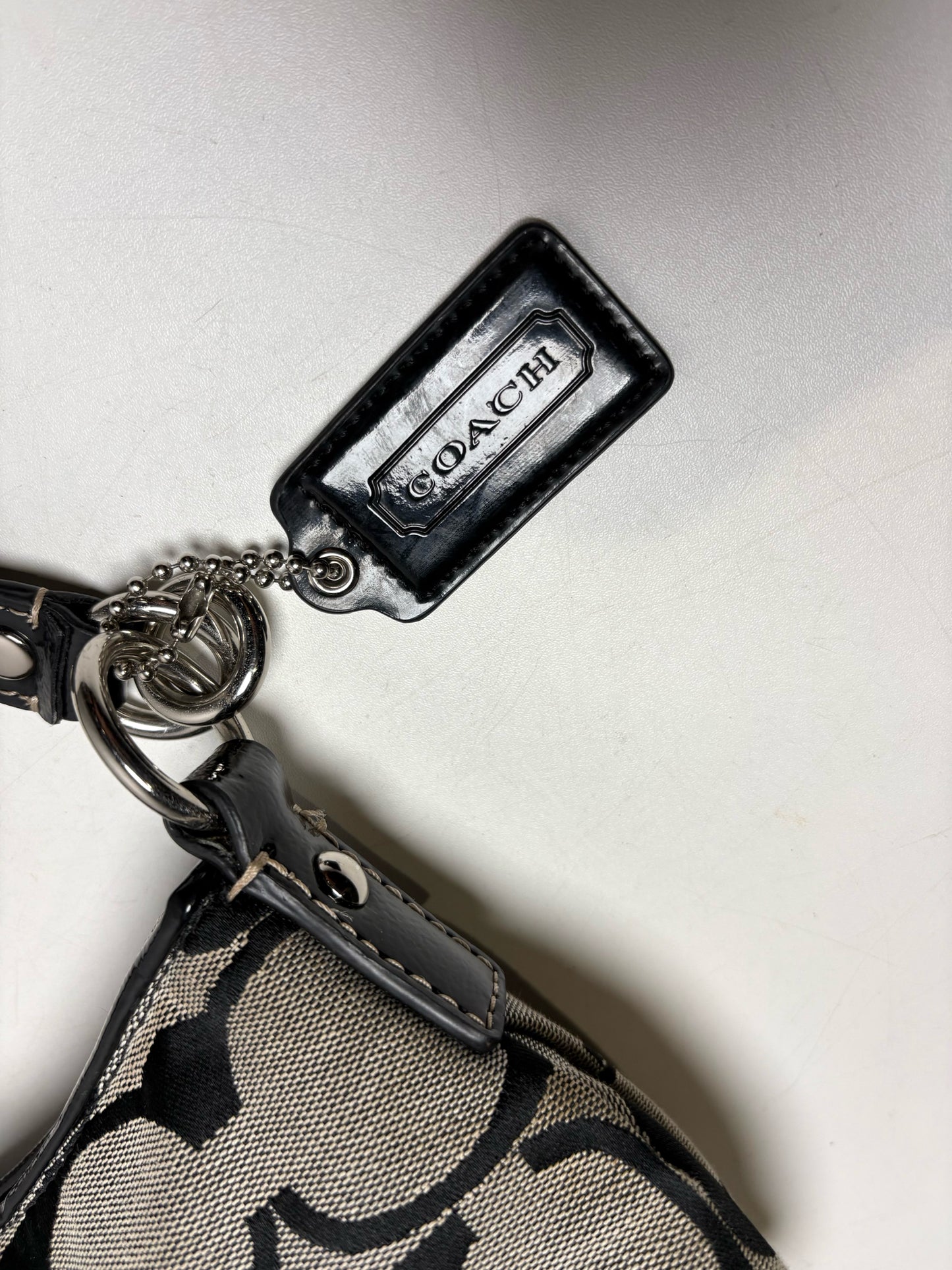 Women's Coach Black & Grey Signature Canvas Y2K Vintage Pre-Owned Half Moon Shoulder Bag