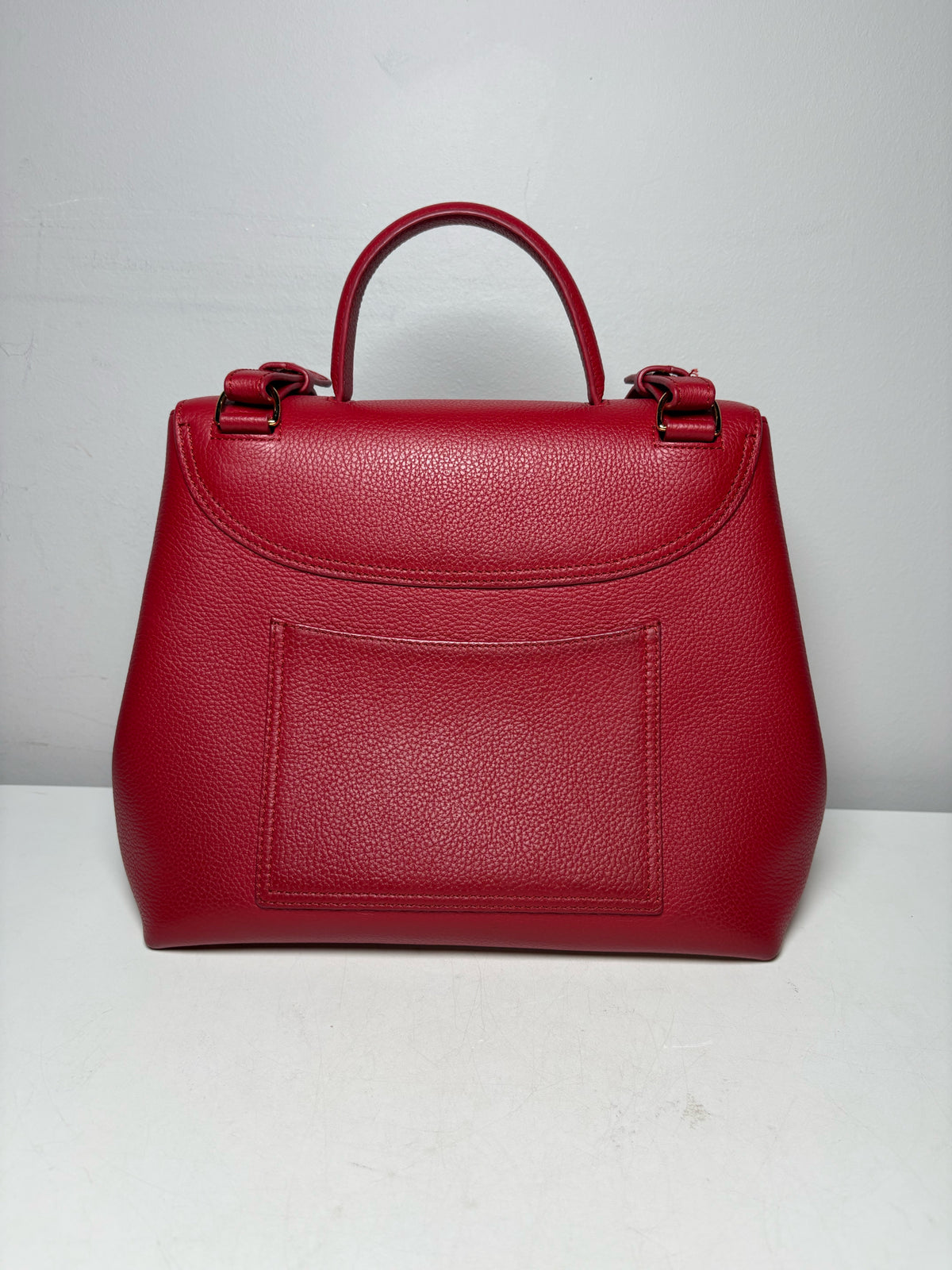 Women's Authentic Polène Numéro Un Red Pebbled Leather Pre-Owned Top Handle Crossbody Bag