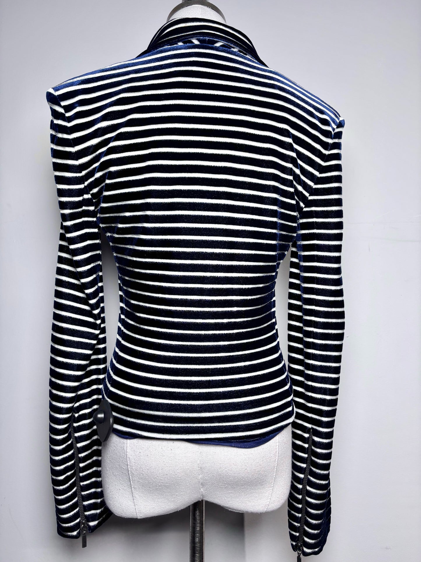 Women Size 4 (S) Giorgio Armani Blue, White Striped Bustier, Jacket Set