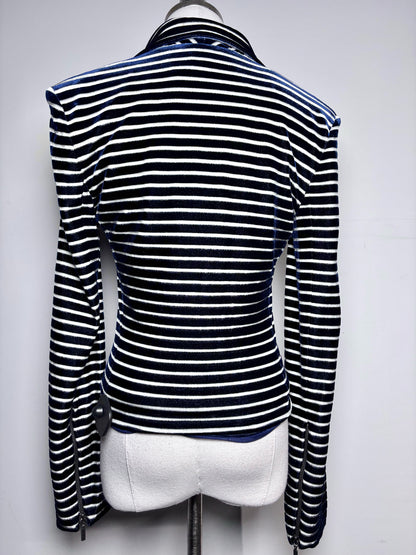 Women Size 4 (S) Giorgio Armani Blue, White Striped Bustier, Jacket Set