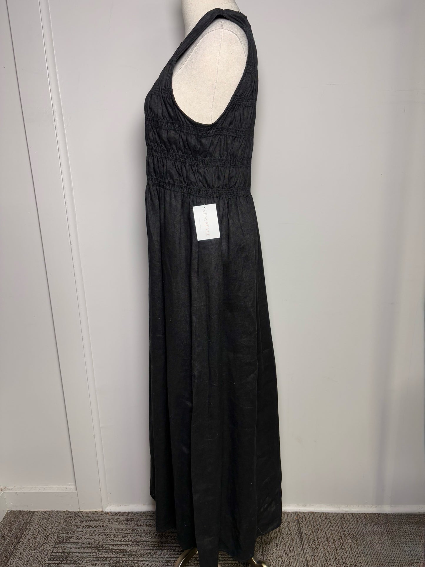 Women Size 10 DISSH Black Linen Midi NWT Dress