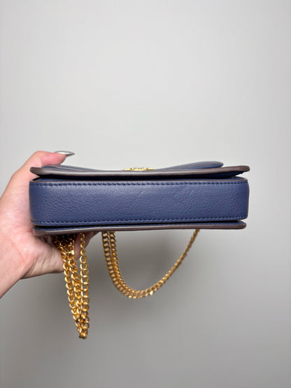 Tory Burch Solid Leather Navy Cowhide Purse