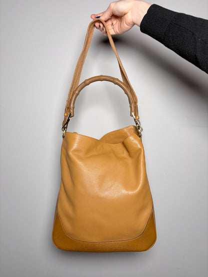 Gucci Leather Tan 2-Way Carry Bamboo Hobo Handbag