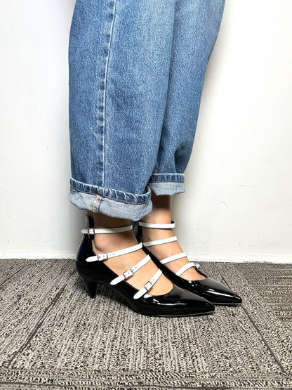 W Shoe Size 39 Saint Laurent Black & White Patent Leather Pre-owned Pump