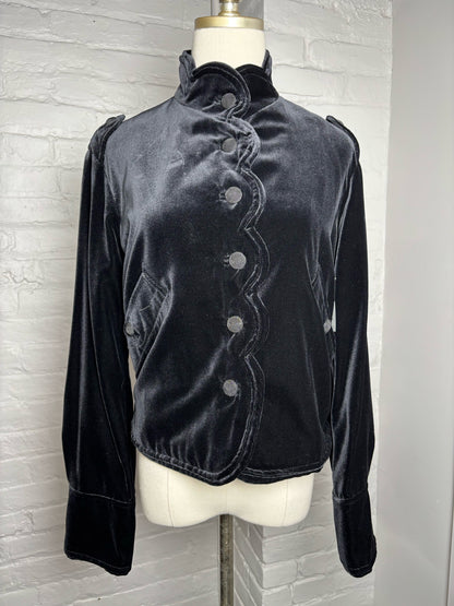 Women Size S Yves Saint Laurent Black Solid Velvet Scallop Trim Jacket