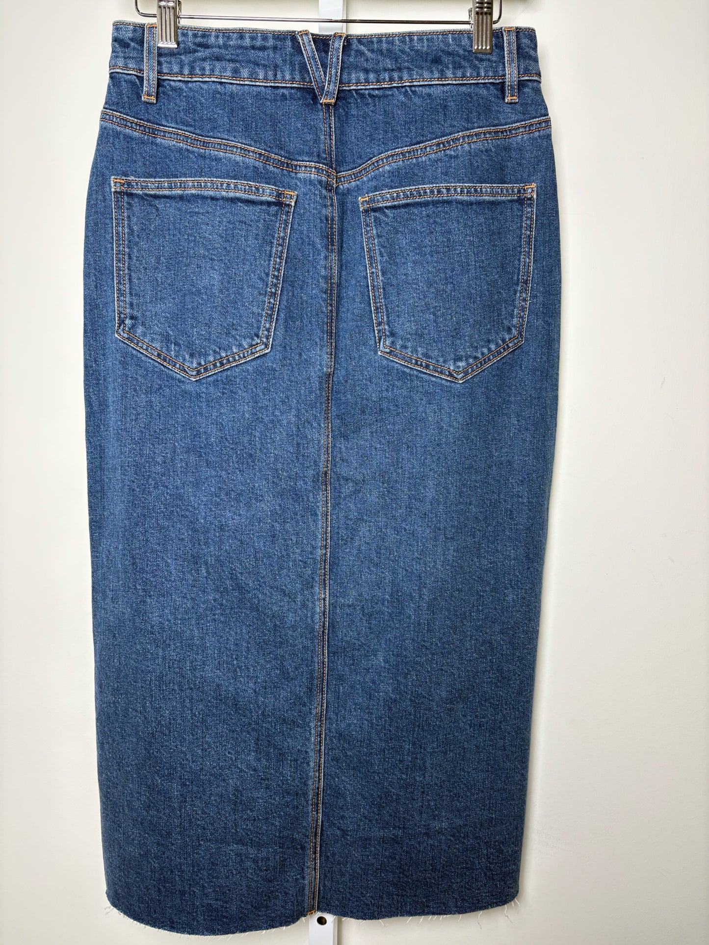 Women Size 6 Veronica Beard Blue Midi Denim Frayed Hem Skirt